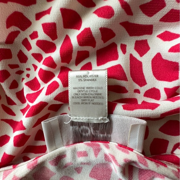 LOFT NWOT SLEEVELESS TIE FRONT DRESS RED & WHITE MOSAIC PRINT | MEDIUM - Picture 7 of 8